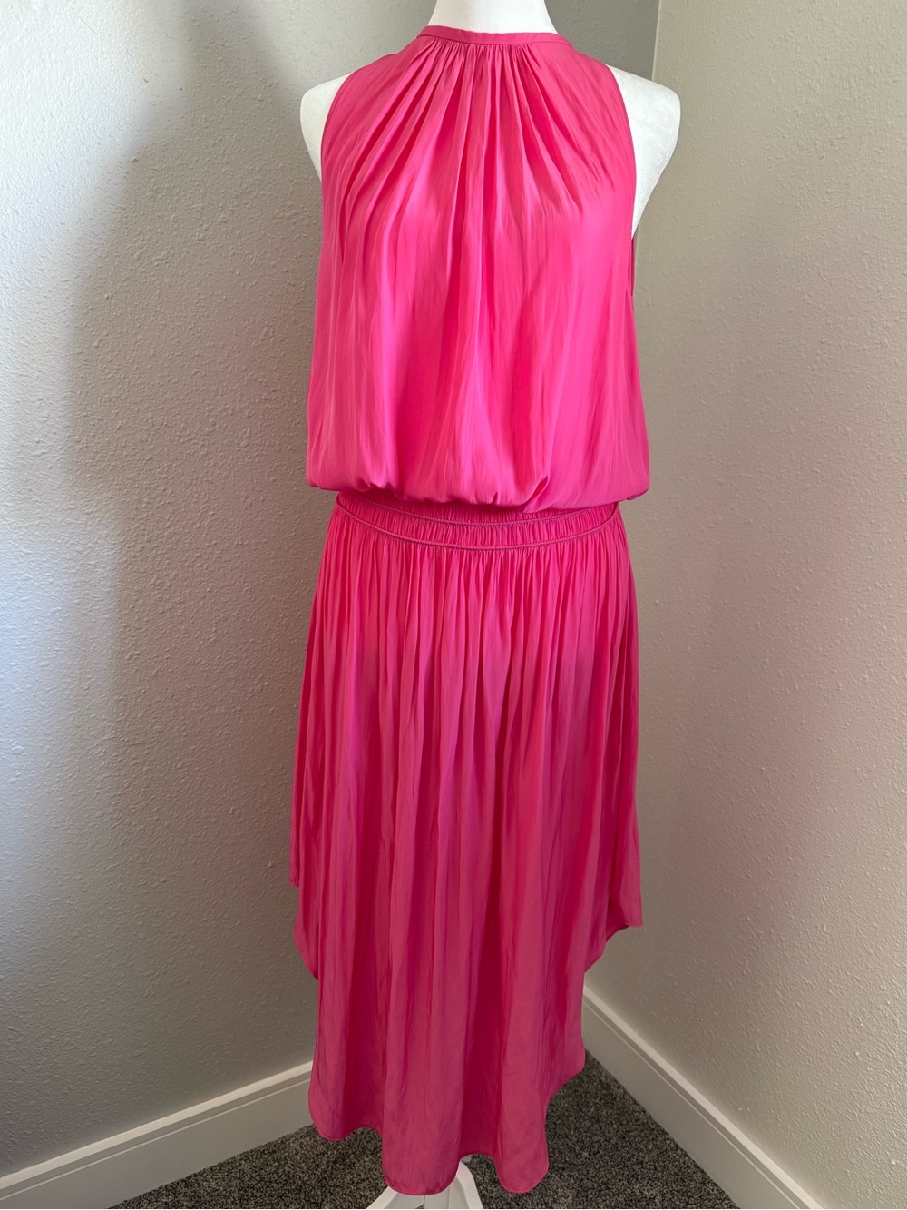 Ramy Brook Watermelon Coral Pleated Midi Dress Small Retail $425
